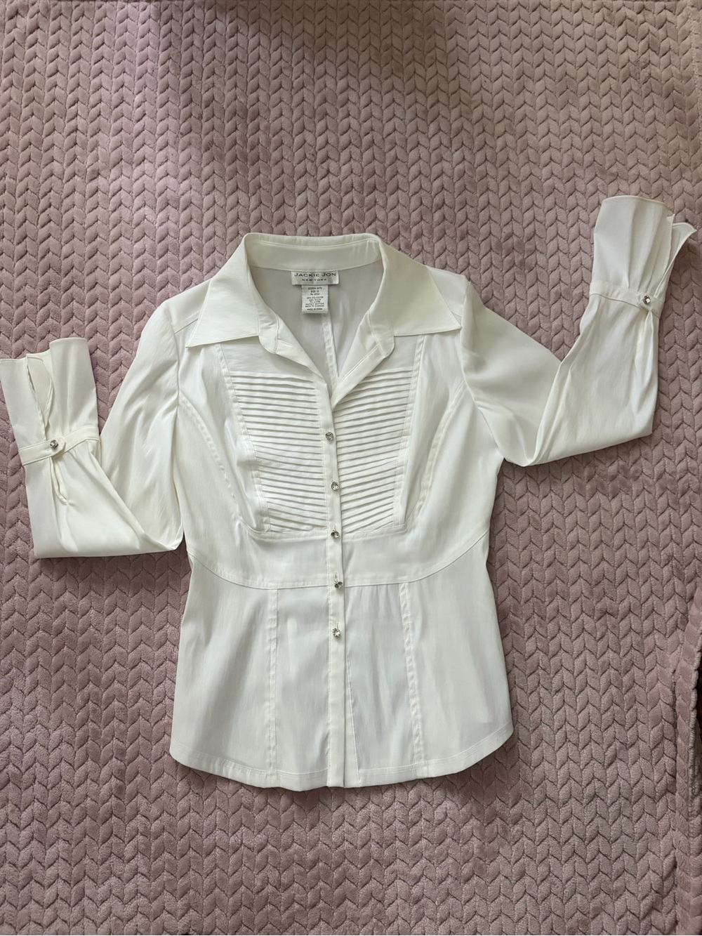 Jackie Jon New York White Pleated Front Button-Down Blouse Sz 10